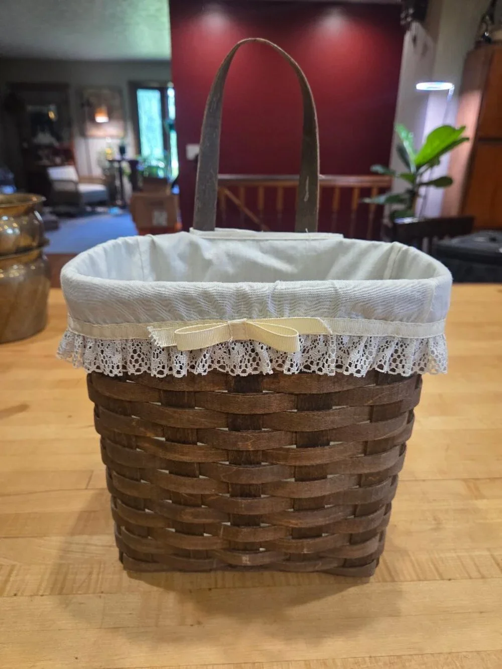 Vintage Pre Stamp Longaberger Hanging Mail Basket Weaver Initials